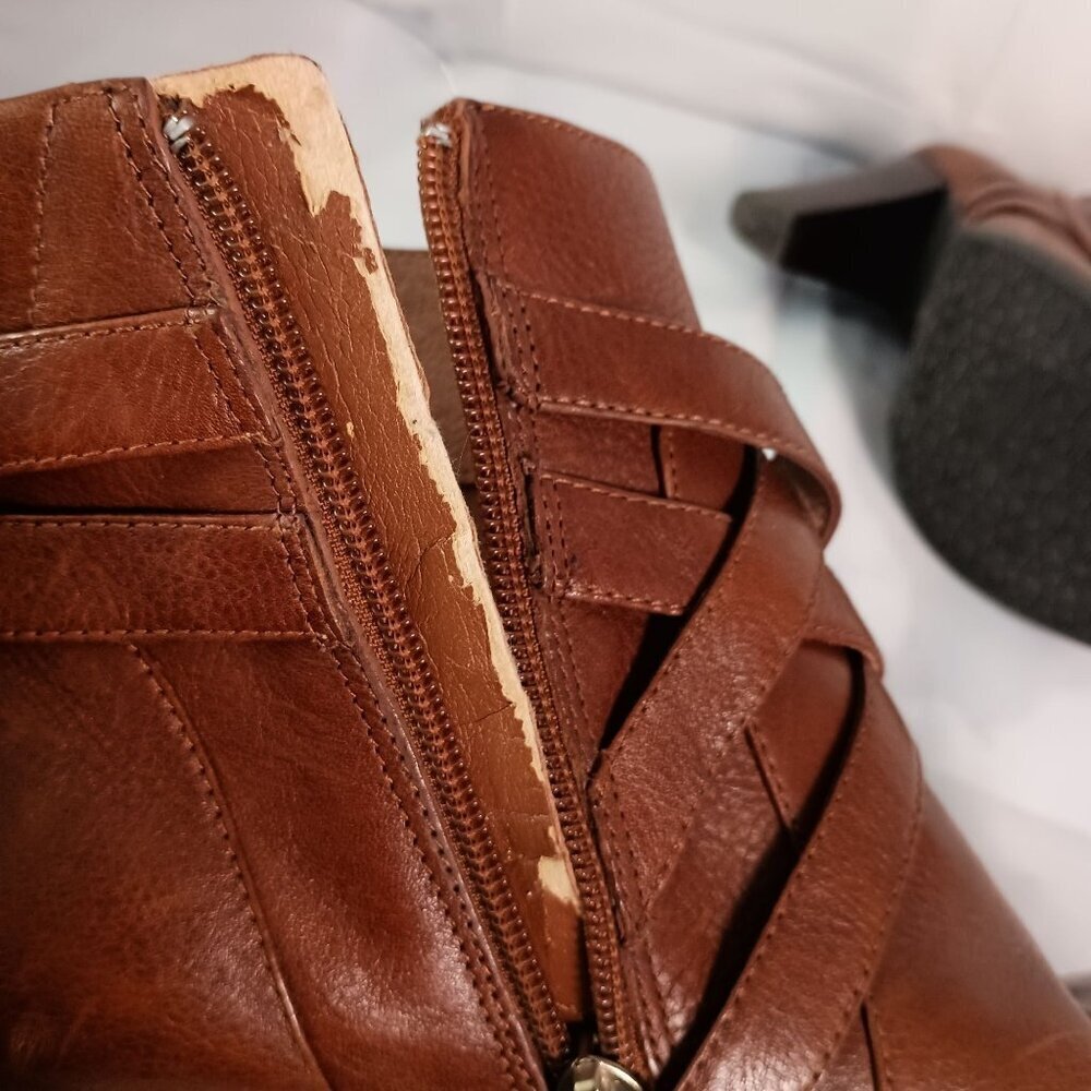 Nurture Jema Luggage Leather Ankle Boots Women’s 7.5 3" Heel Comfort - Picture 13 of 14